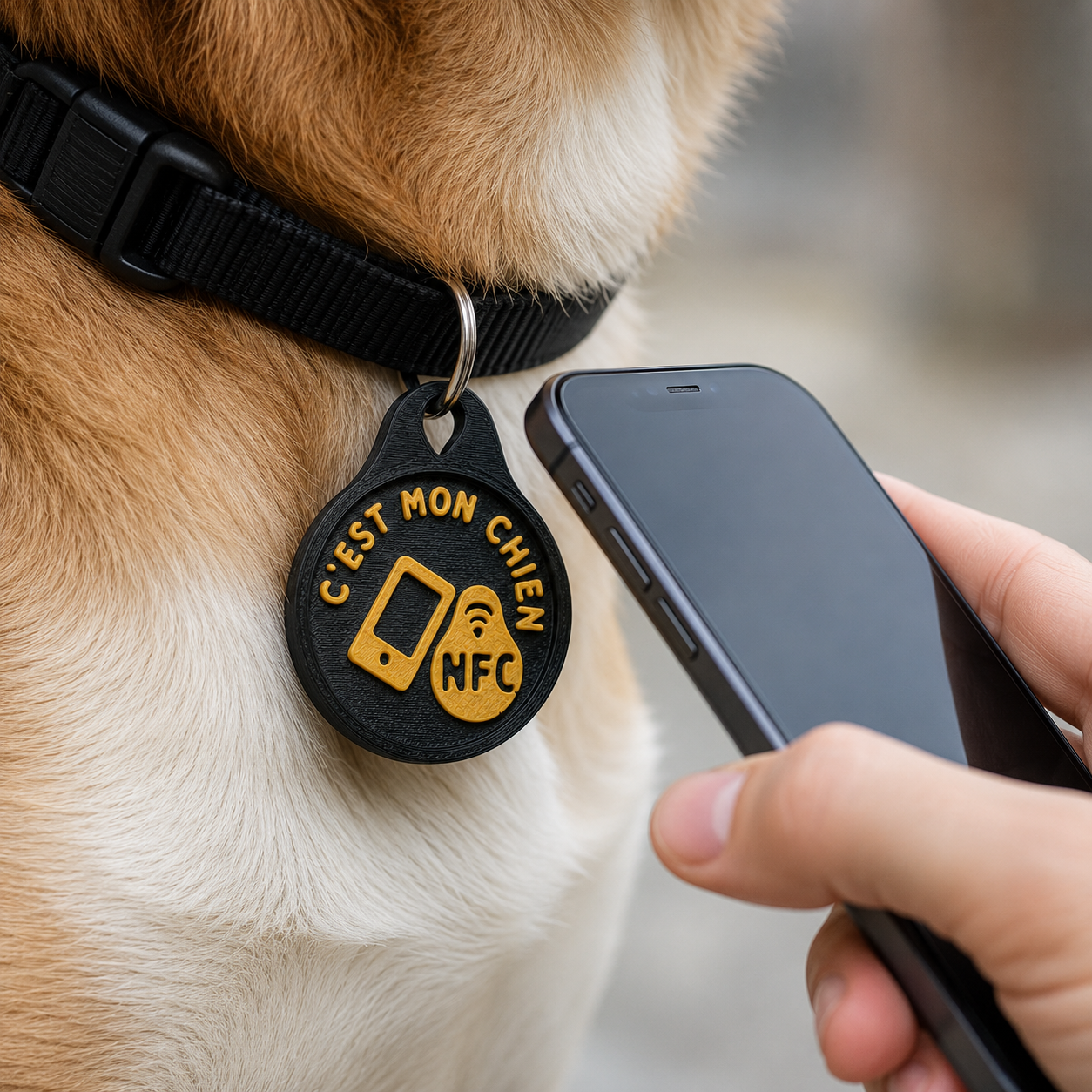Médaillon NFC pour chien – « C’est mon chien »